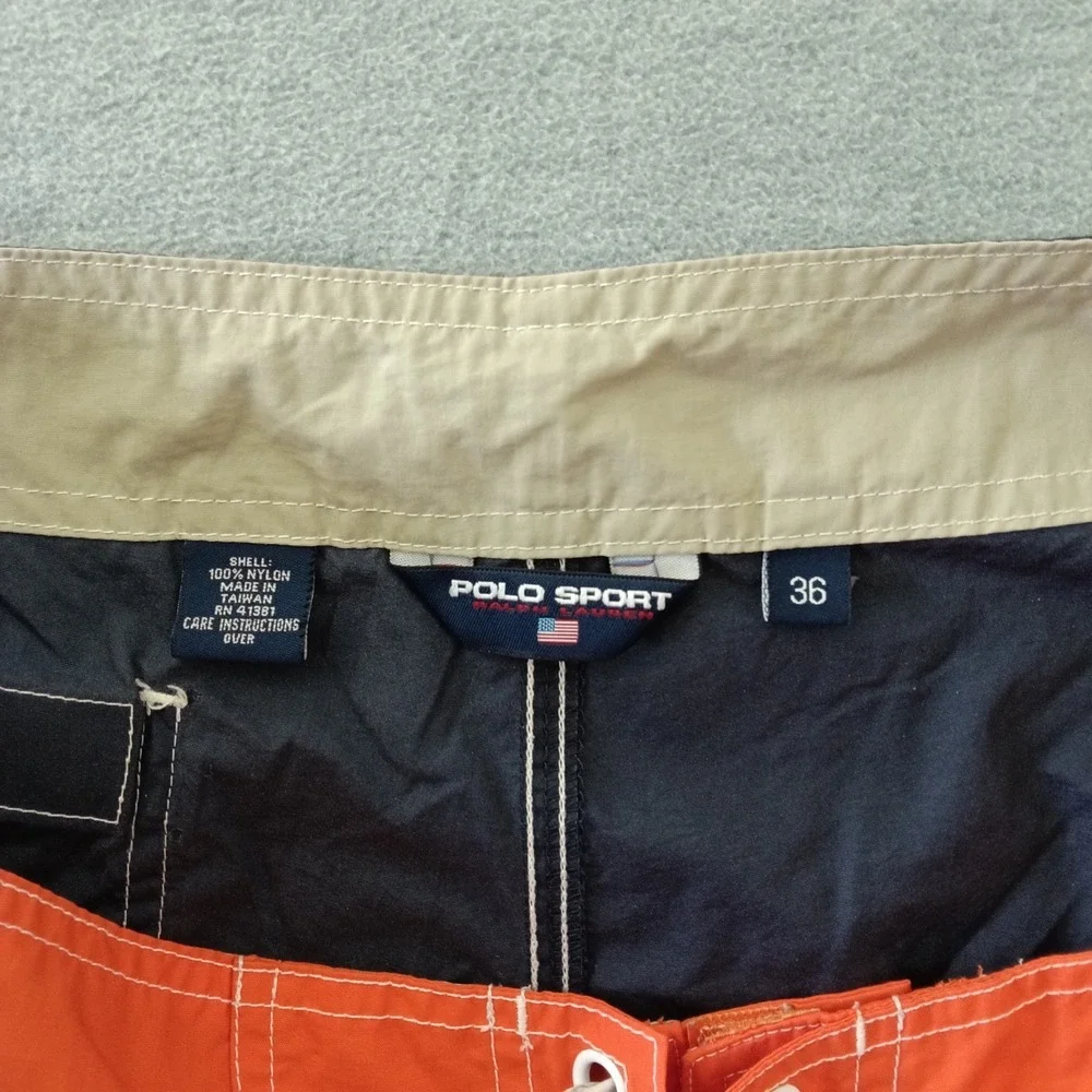 Polo Sport Ralph Lauren Mens Orange Navy Colorblock Board Shorts Swim Trunks 36